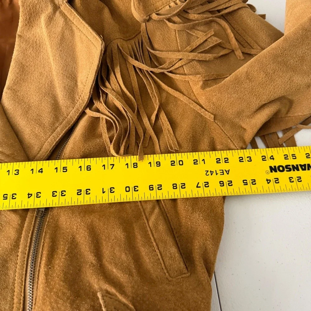 L.A. Studio Suede Fringe Zip Front Tie Belt Jacket Tan Western Boho‎ Festival S - Picture 8 of 16